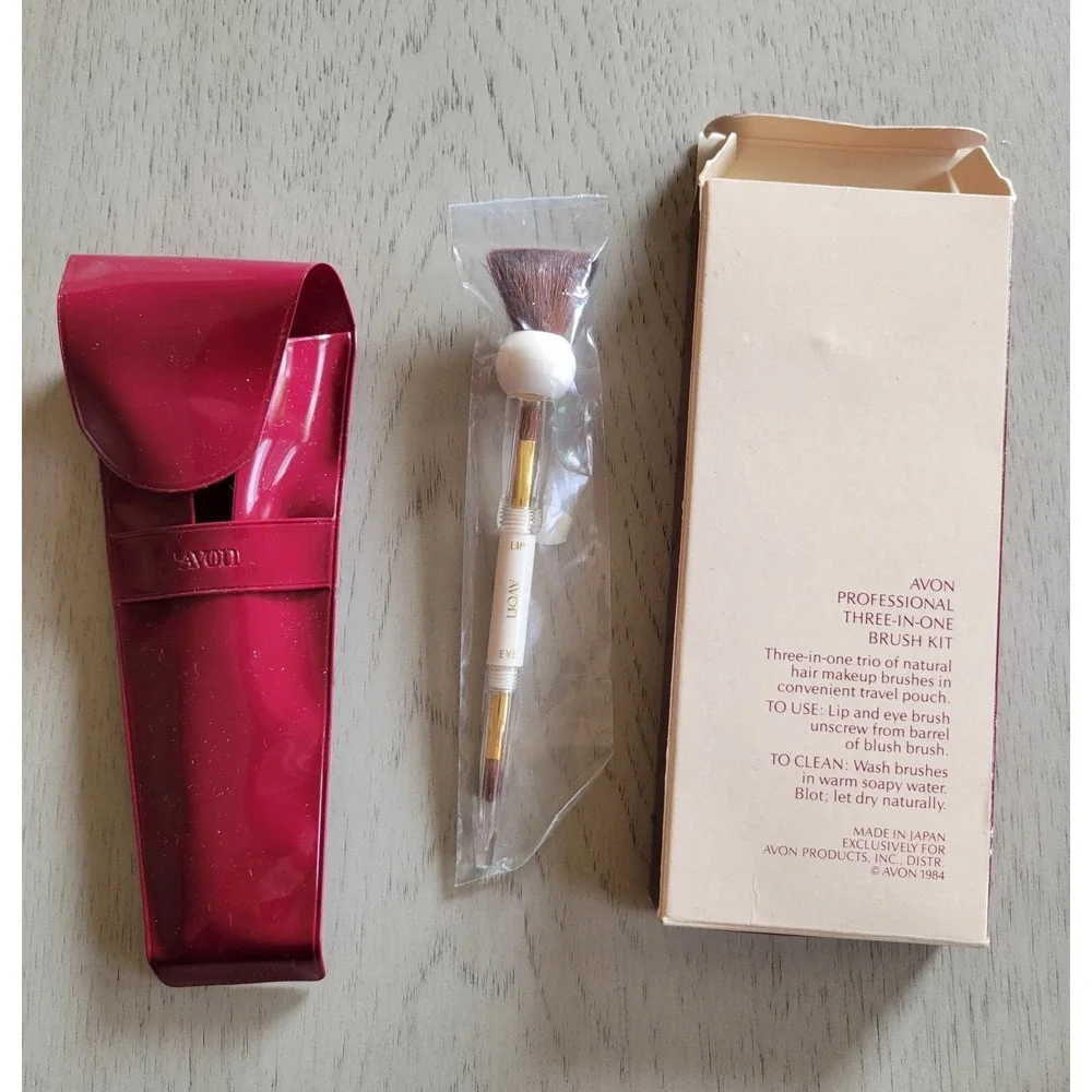AVON professional 3-in-1 brush kit‎ hair makeup Blush, Lip and Rye 1984 New-Read